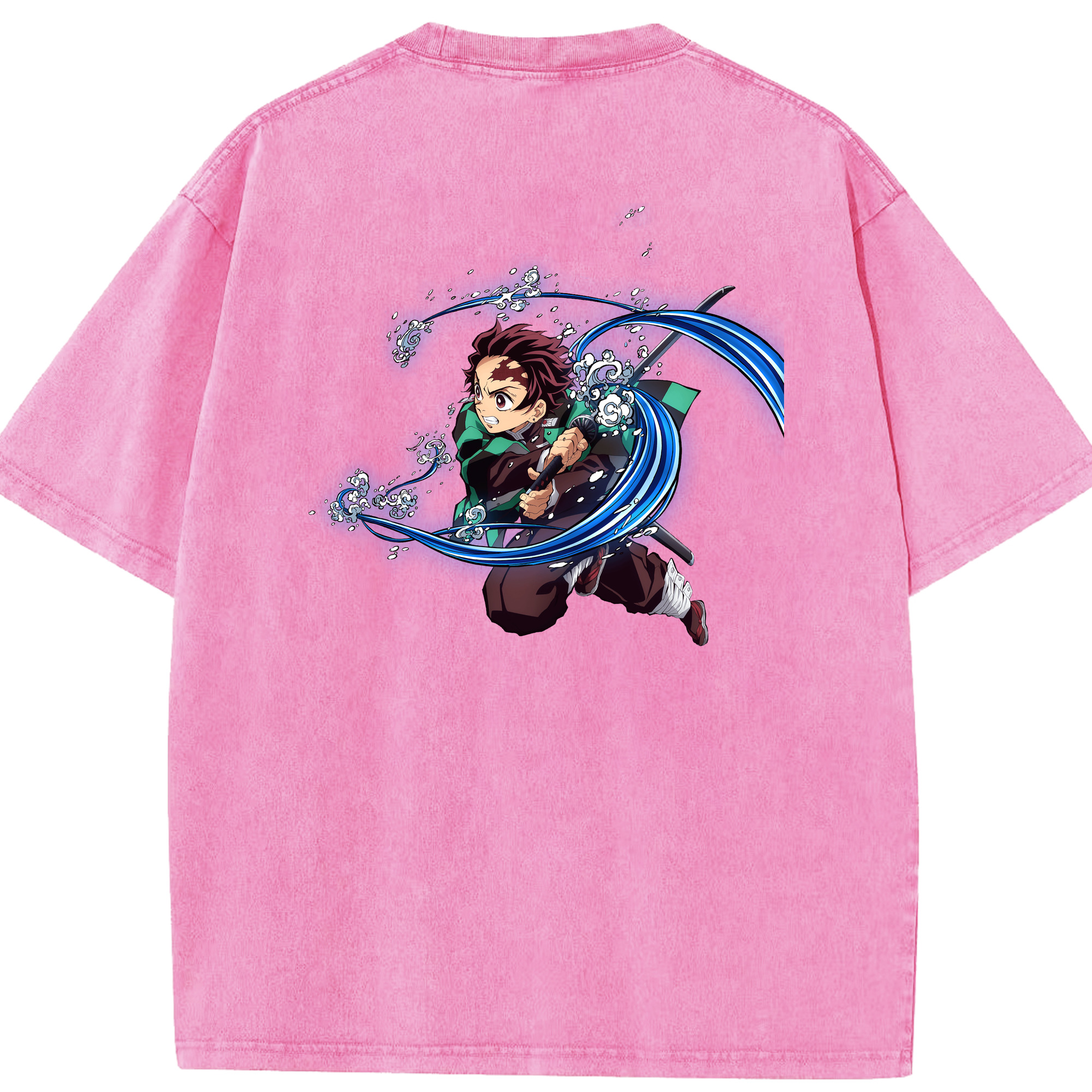 （画像用） 鬼滅の刃 竈門 炭治郎／かまど たんじろう Kamado Tanjirou 綿100% ヴィンテージ風 半袖Tシャツ（背面プリント）